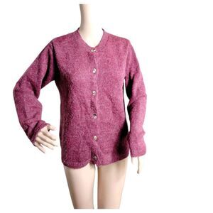 Mermaid Cardigan‎ Sweater Woman's Medium Red Vintage Mohair Blend Cabincore Soft